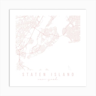 Staten Island New York Light Pink Minimal Street Map Square Art Print