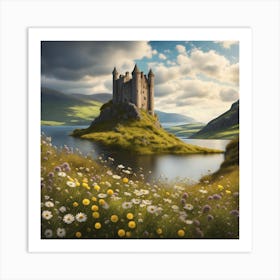 Flowers by a Scottish castle Art Print