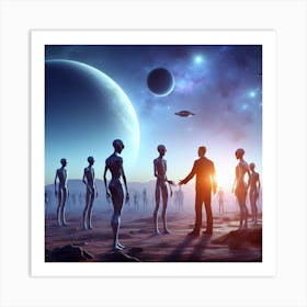 Human Meets Aliens Art Print