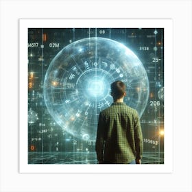 Futuristic Man Looking At Digital World Art Print