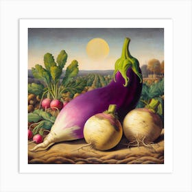 Eggplant And Radishes Art Print