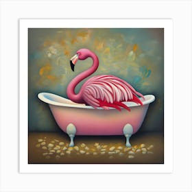 Pink Flamingo In Bathtub 2 Art Print