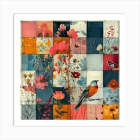 Patchwork Bird Art Print