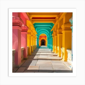 Colorful Pillars In A Hallway Art Print