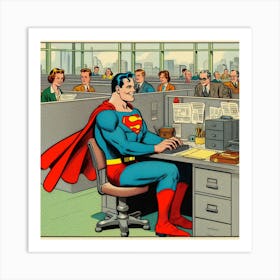 Superman sitting at a cubical, 1930's comic 2 Art Print