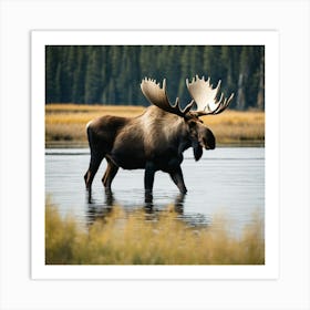 Moose In The Water Art Print