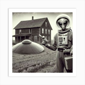 Alien Man In Front Of House Art Print