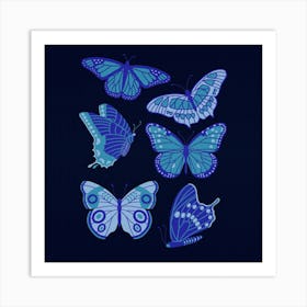 Texas Butterflies   Blue On Navy Square Art Print