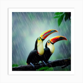 Acrylic Toucans Under the Rain Curtain Art Print