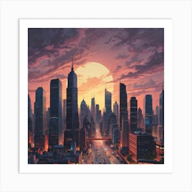 Cityscape At Sunset Poster