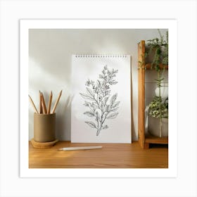 Firefly Scandinavian Minimalist Workspace With Pencil And Flora Sketch 75257 Art Print