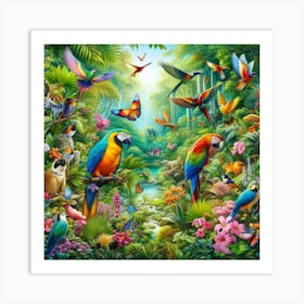 Parrots In The Jungle 1 Art Print