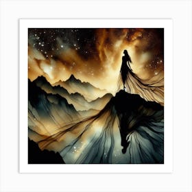 Woman Standing On A Mountain Art Print