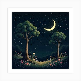 Moon And Forest Style William Morris2 Art Print (10) Art Print