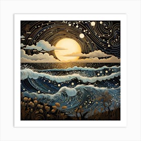 Moonlight Over The Ocean 3 Art Print