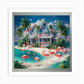 Flamingos On The Beach Art Print