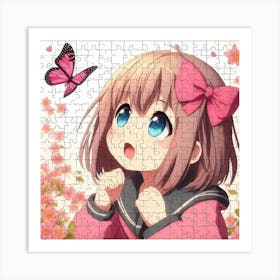 Anime Girl With Butterfly 2 Art Print