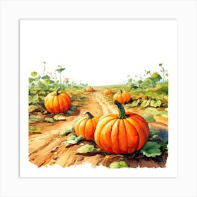 A Pumpkin Patch In Watercolour 3 Art Print