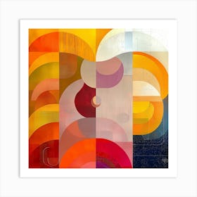 Abstract, Blocks, Thin Lines, orange and pink colors Art Print