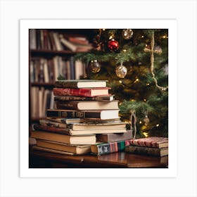 Christmas Books On A Table Art Print