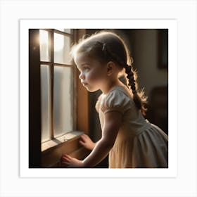 Cute Little Girl In Window Art Print