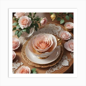 Pink Roses On A Table Art Print