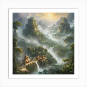 Waterfall In The Jungle paintings art print 1 Art Print