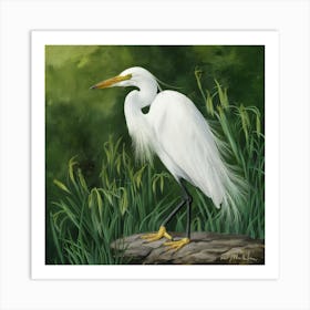 Egret William Morris Style Bird (8) Art Print