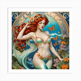 The Mermaid And The Butterfly Art Print