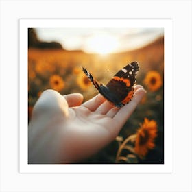 Butterfly On Hand Art Print