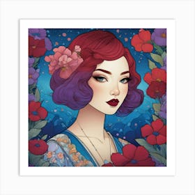 Girl In Flowers Art Print