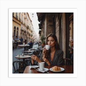 Woman Drinking Coffee In An Italian Cafe Art Print