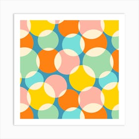 SOFT FOCUS Abstract Geometric Mid-Century Modern Retro Spots in Green Blue Pink Yellow Orange Cream on Bright Blue Art Print