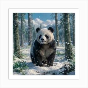 Panda Bear In Snow Art Print