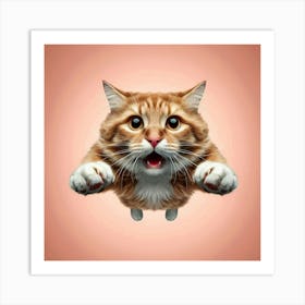 Cat Doing a Front Flip in Mid-Air with a Peach Background Art Print