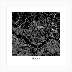 Seoul Black And White Map Square Art Print