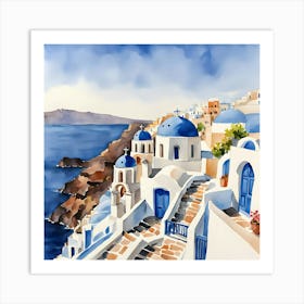 Santorini Greece Watercolor 3 Art Print