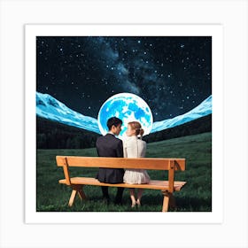 Couple Sitting On A Bench 4 Art Print