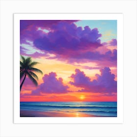 Sunset With Palm Trees Art Print