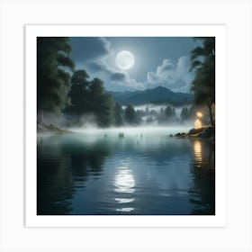 Moonlight Over Lake Art Print