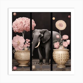 Elephant and Flowers Art Print