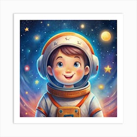 Happy Little Astronaut In Space Art Print