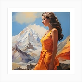 Woman In An Orange Dress Art Print