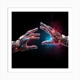 Two Robot Hands Reaching For Each Other Art Print