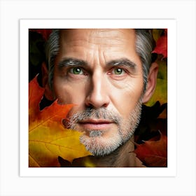 Firefly Weathered Man With Deep Green Eyes And Autumn Leaves 33802 Art Print