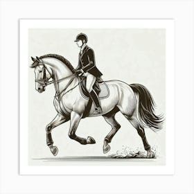 Line Art rider on horse 2 Art Print