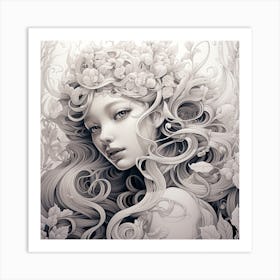 Black And White Portrait Of A Girl Art Print