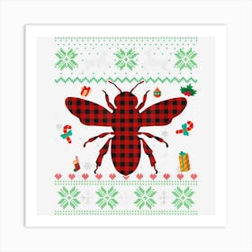 Funny Bee Red Plaid Christmas Ugly Animals Lover Art Print