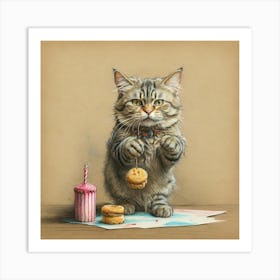 Cat With Cupcakes Art Print