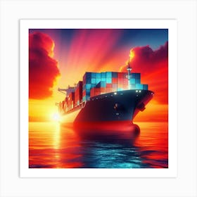 Container Ship At Sunset 7 Art Print